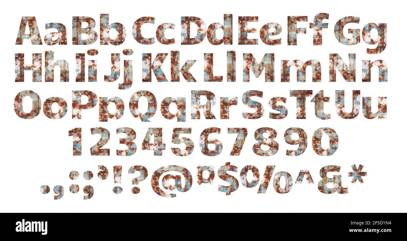 Rusty Abcd Old rusty metal alphabet set, isolated over the white background Stock ...
