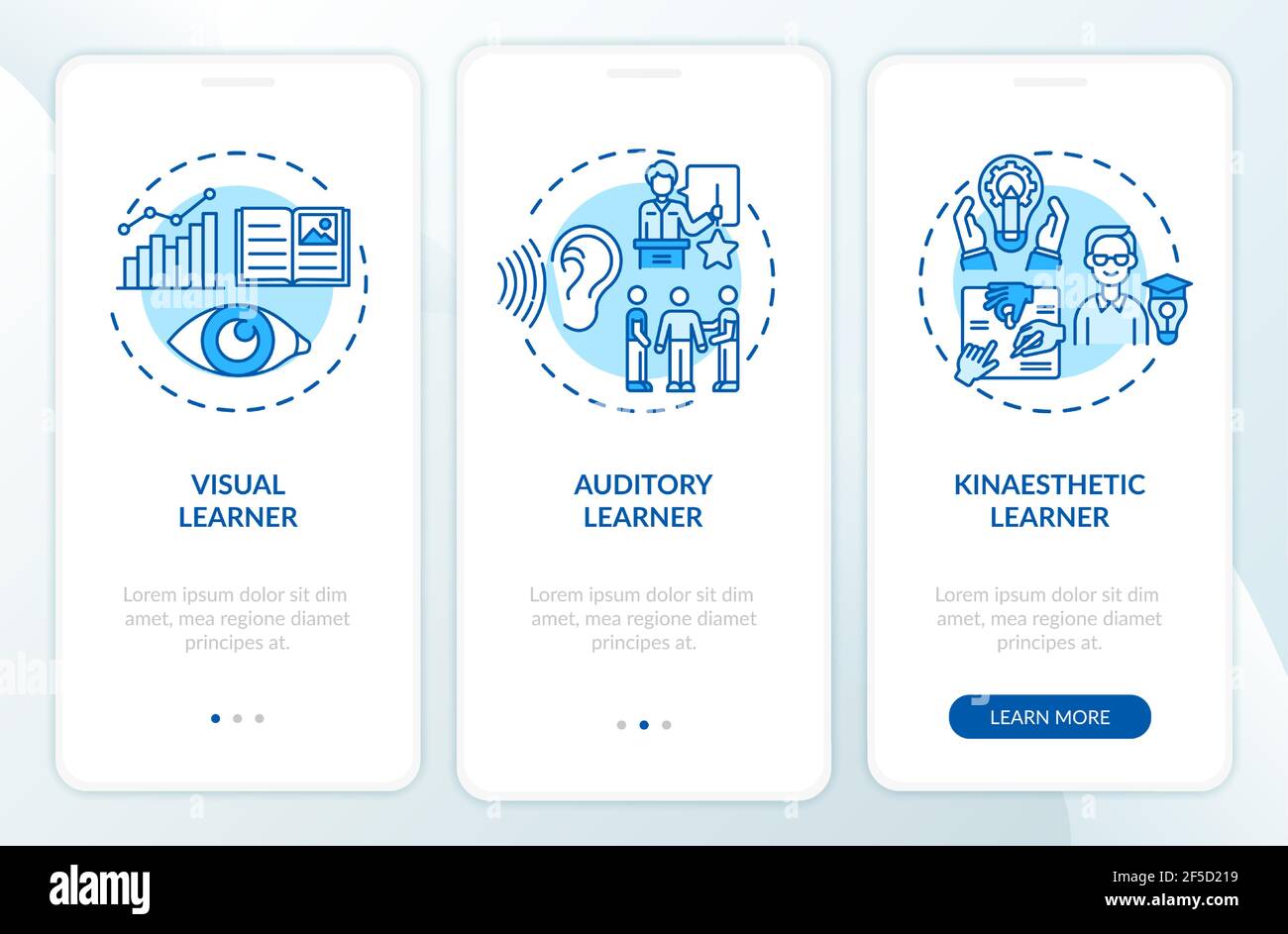 Learning styles blue onboarding mobile app page screen with concepts ...