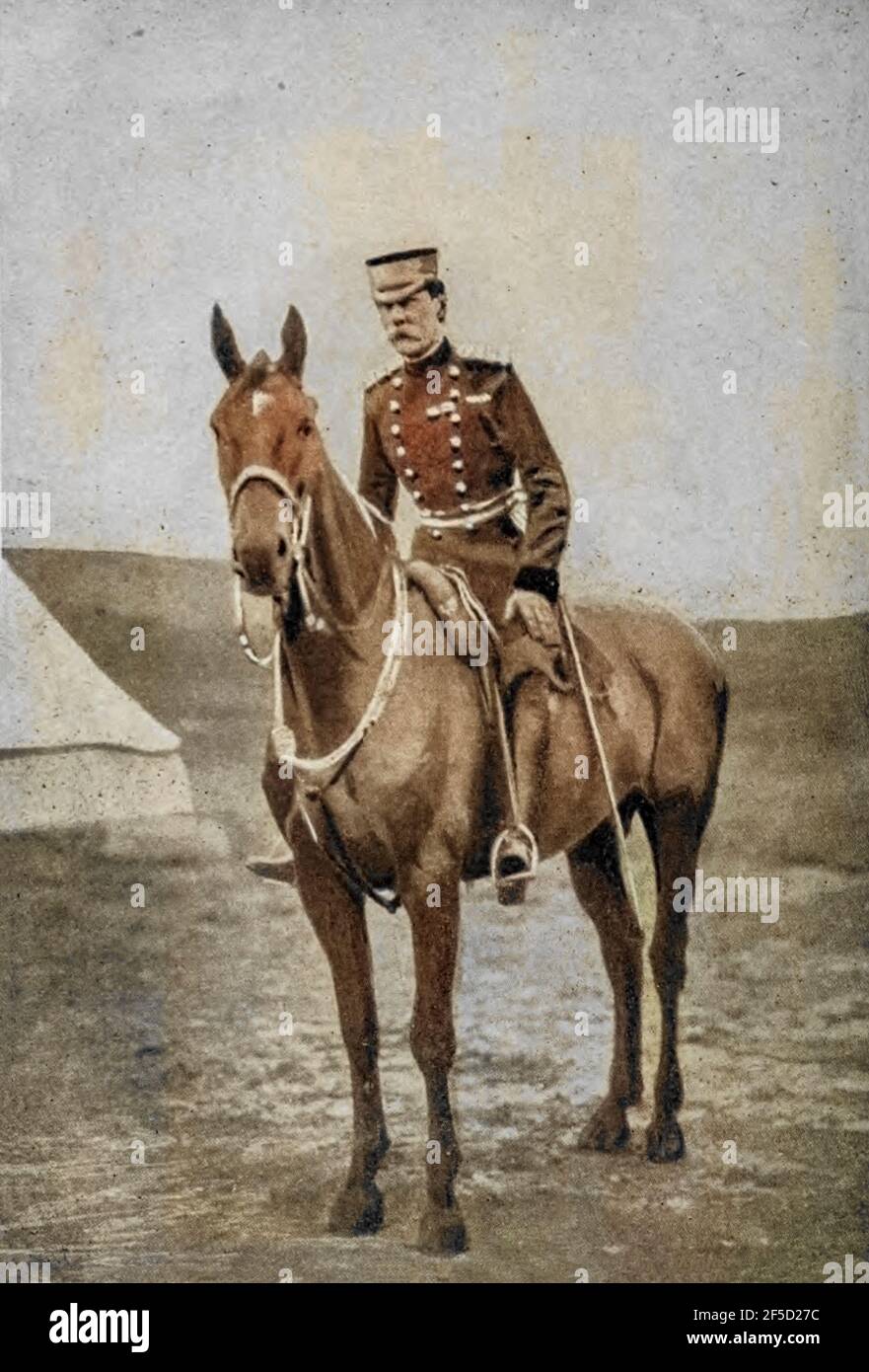Field Marshal Paul Sanford Methuen, 3rd Baron Methuen, GCB, GCMG, GCVO, DL (1 September 1845 – 30 October 1932) was a British Army officer. He served in the Third Anglo-Ashanti War in 1873 and then in the expedition of Sir Charles Warren to Bechuanaland in the mid 1880s. He took a prominent role as General Officer Commanding the 1st Division in the Second Boer War. He suffered a serious defeat at the Battle of Magersfontein, during which he failed to carry out adequate reconnaissance and accordingly his artillery bombarded the wrong place leading to the Highland Brigade taking heavy casualties Stock Photo
