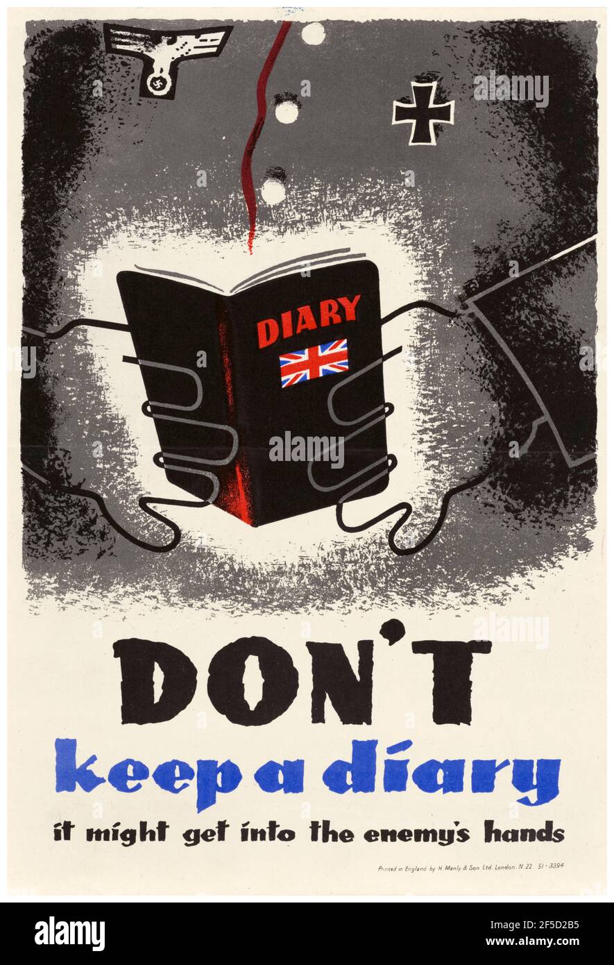 Don't Keep A Diary, British, WW2, Security poster, 1942-1945 Stock Photo