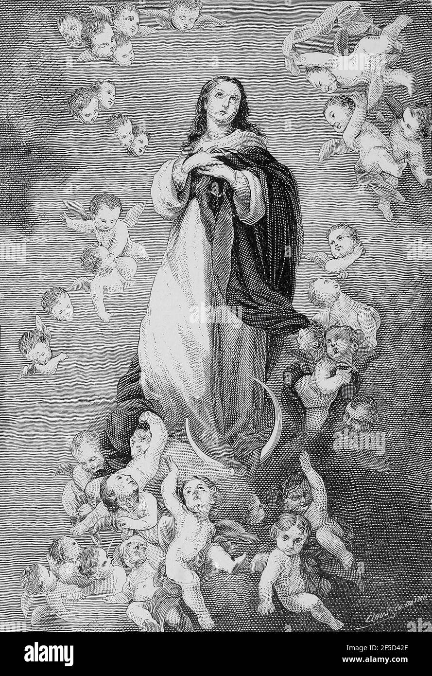 Immaculate Conception From ' The pictorial Catholic library ' containing seven volumes in one: History of the Blessed Virgin -- The dove of the tabernacle -- Catholic history -- Apparition of the Blessed Virgin -- A chronological index -- Pastoral letters of the Third Plenary. Council -- A chaplet of verses -- Catholic hymns  Published in New York by Murphy & McCarthy in 1887 Stock Photo