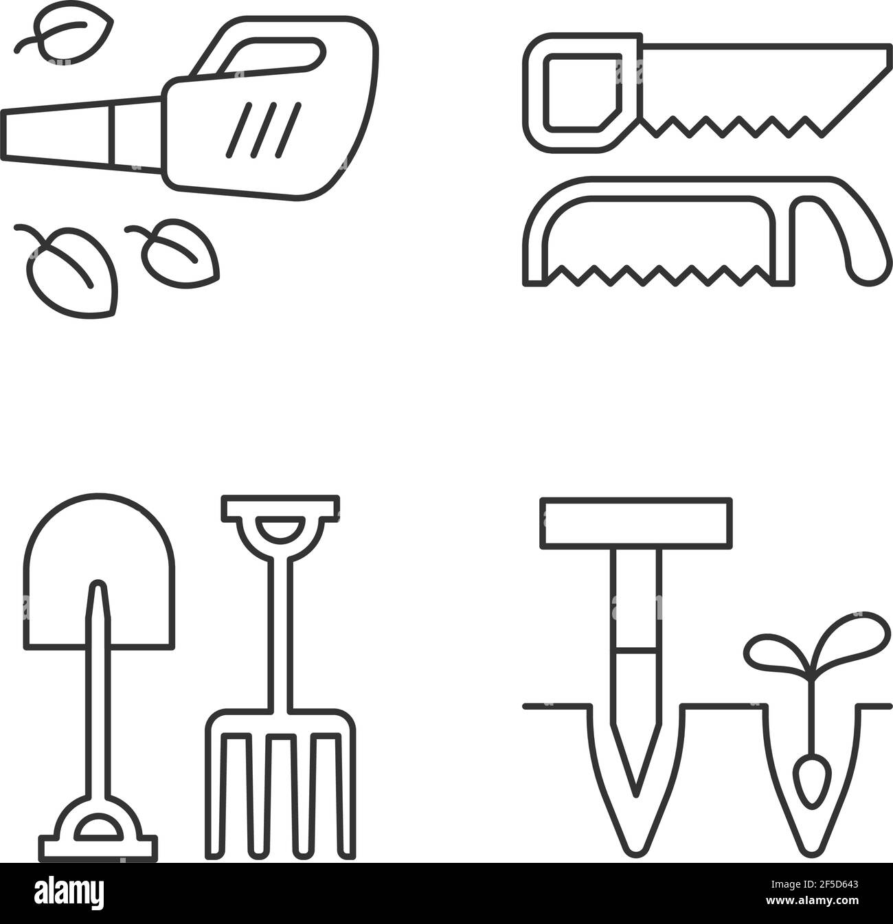 Garden instruments linear icons set Stock Vector
