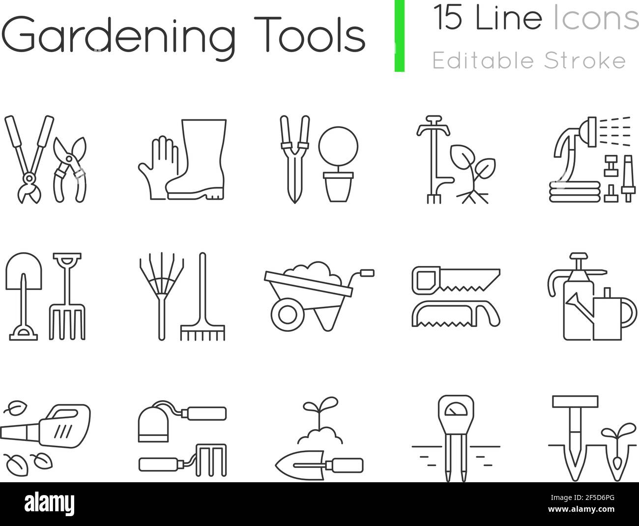 Gardening tools linear icons set Stock Vector