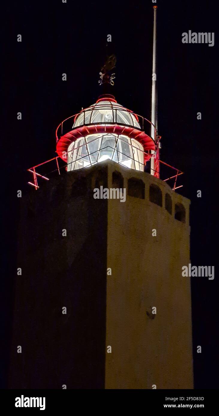 Noordwijk Lighthouse at night, Netherlands, Noordwijk aan Zee Stock Photo
