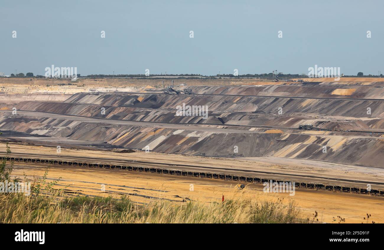 brown coal surface mining Garzweiler seen from lookout Jackerath, spoil dump, Germany, North Rhine-Westphalia, Juechen Stock Photo