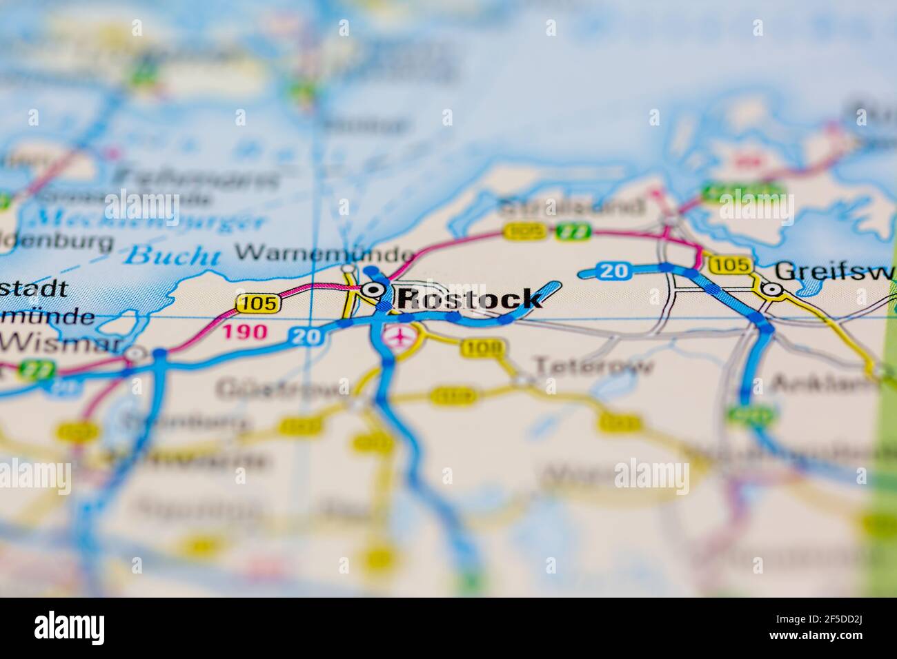 Rostock and surrounding areas Shown on a Geography map or road map