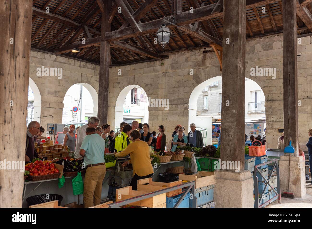 The covered market in the wine town of Bourgeuil in the Indre et Loire region of France Stock Photo