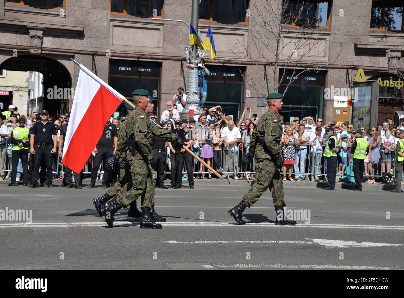 Kyiv, Ukraine - August 24 2018: Polish soldiers participating in Independence Day parade on Khreshchatyk street Stock Photo
