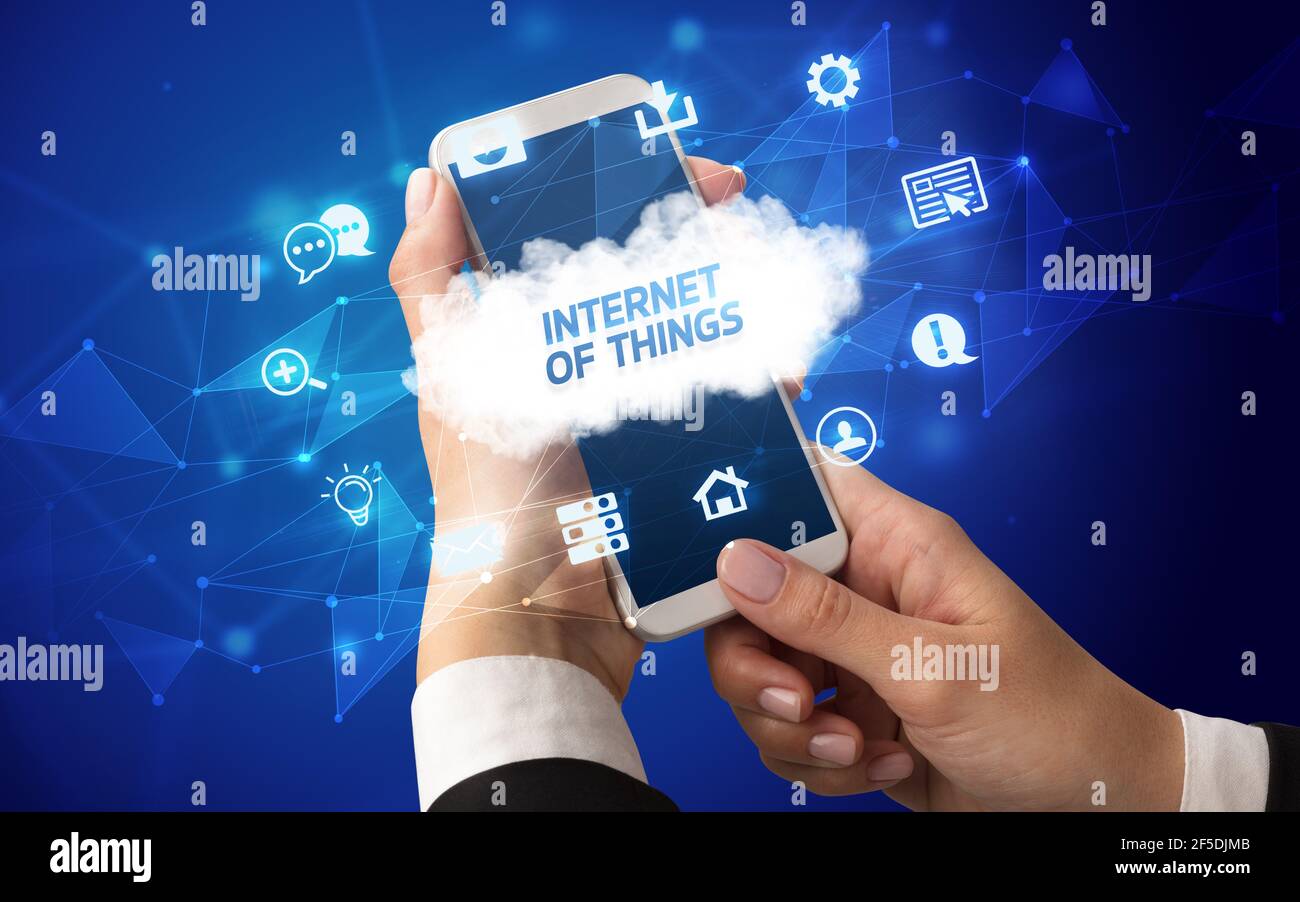 Hand using smartphone with cloud technology concept Stock Photo - Alamy