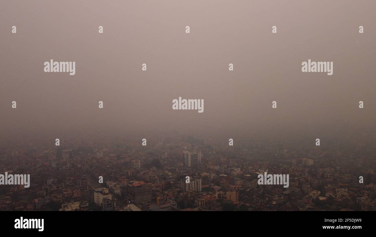 Kathmandu, Nepal. 26th Mar, 2021. Thick blanket of smog covers