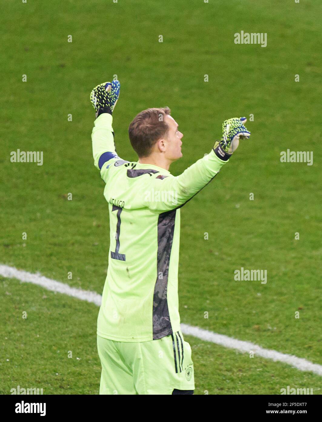 Manuel NEUER, DFB 1 goalkeeper, schlussjubel in the match GERMANY - ICELAND  Deutschland - ISLAND Qualification for World Championships, WM Quali, Season 2020/2021,  March 25, 2021  in Duisburg, Germany.  © Peter Schatz / Alamy Live News  Important: DFB regulations prohibit any use of photographs as image sequences and/or quasi-video. Stock Photo