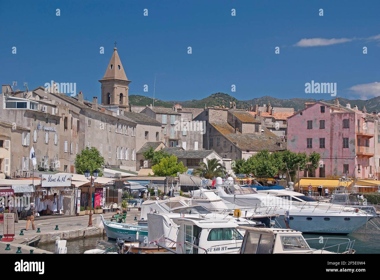 St Florent in Corsica: the town and harbour Stock Photo