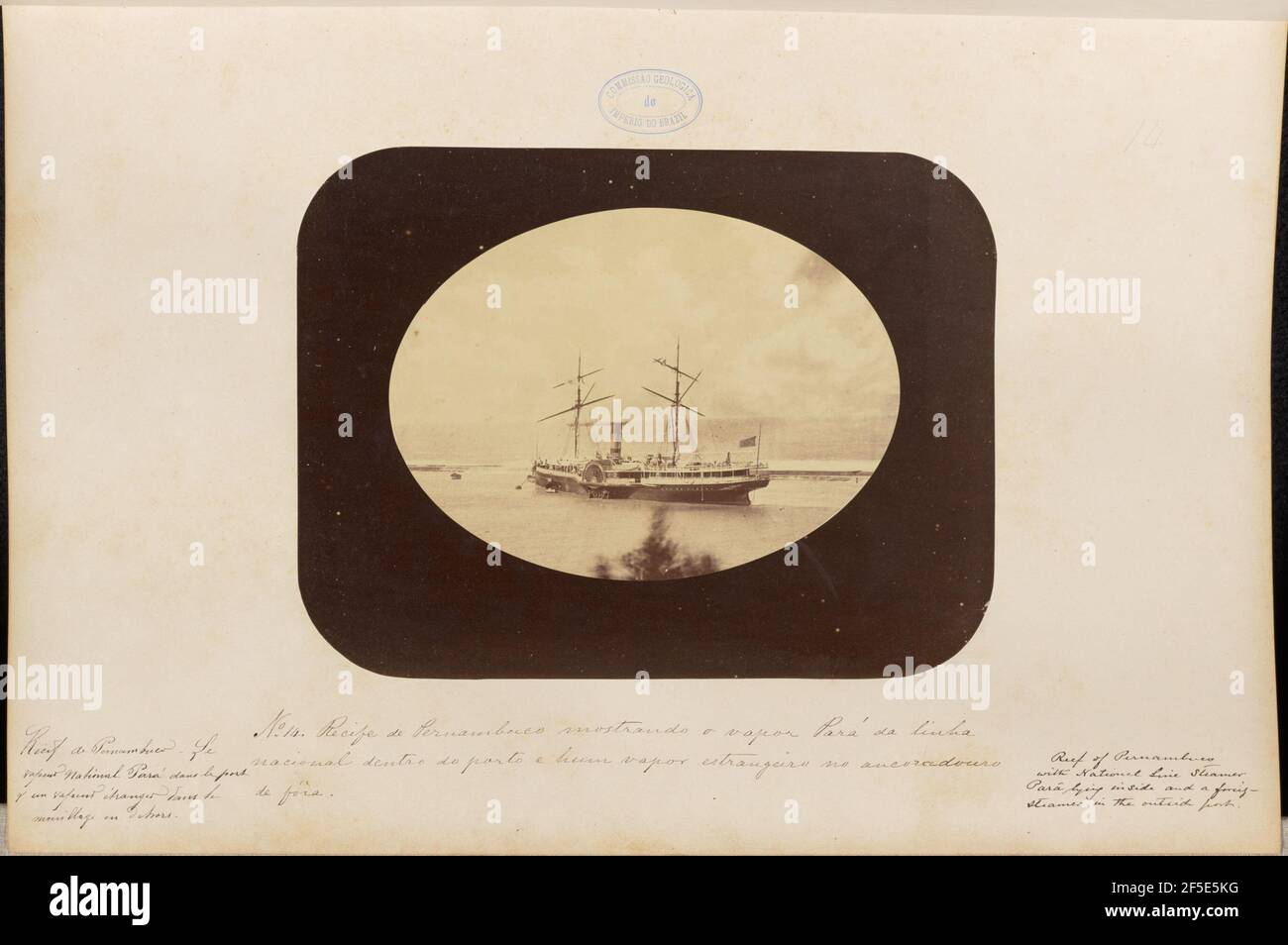 Recife de Pernambuco mostrando o vapor Pará da linha nacional dentro do parto e hum vapor estrangeiro no ancoradouro de fora. Marc Ferrez (Brazilian, 1843 - 1923) Stock Photo