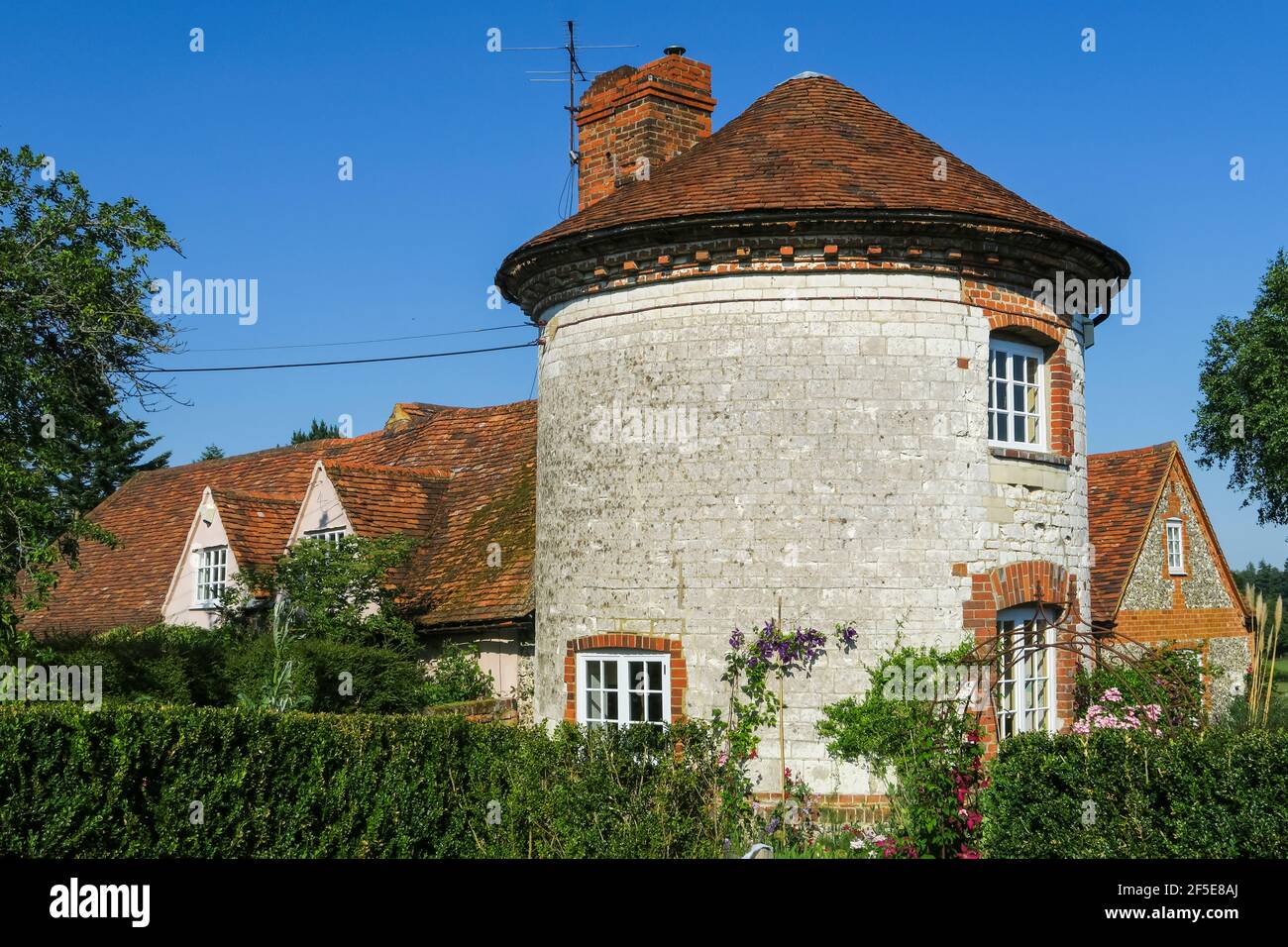Tower at 18thC Roundhouse Farm in this pretty Chilterns hilltop village near Henley-on-Thames; Fawley, Buckinghamshire, UK Stock Photo