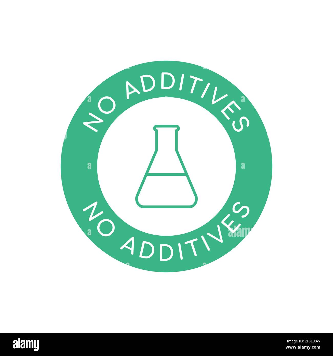 No additives label. Product with no artificial ingredients. Green circle stamp with a lab flask. Additives free sign. Natural organic food icon.Vector Stock Vector