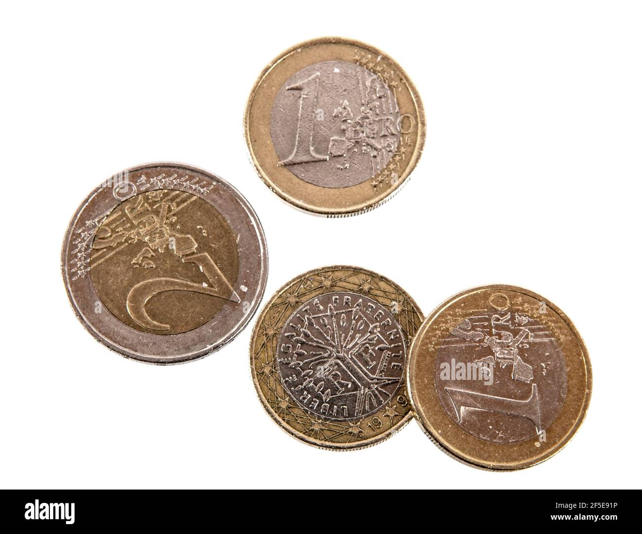 Europäische Euro-Münzen aus Deutschland, Frankreich und Irland. Stock Photo