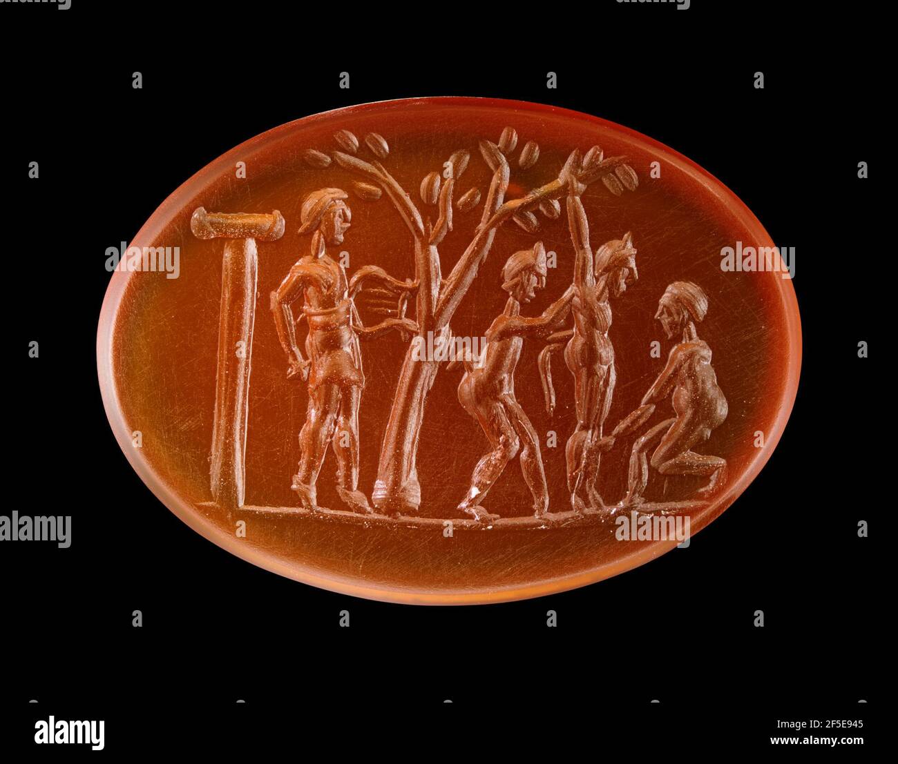 Engraved Gem with the Flaying of Marsyas. Unknown Stock Photo