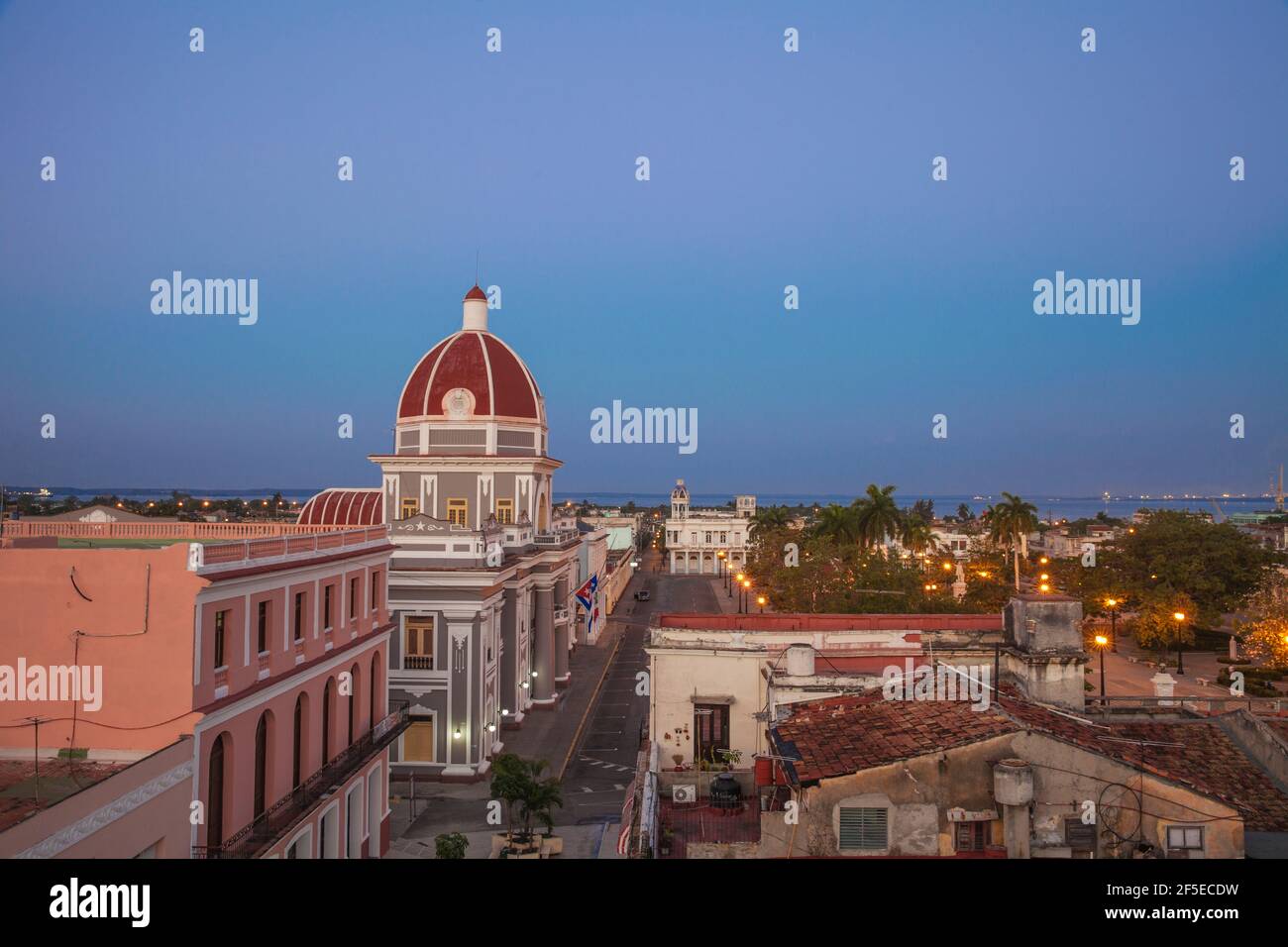Cuba, Cienfuegos, Parque Martí , View of Palacio de Gobierno - now the City Hall Stock Photo