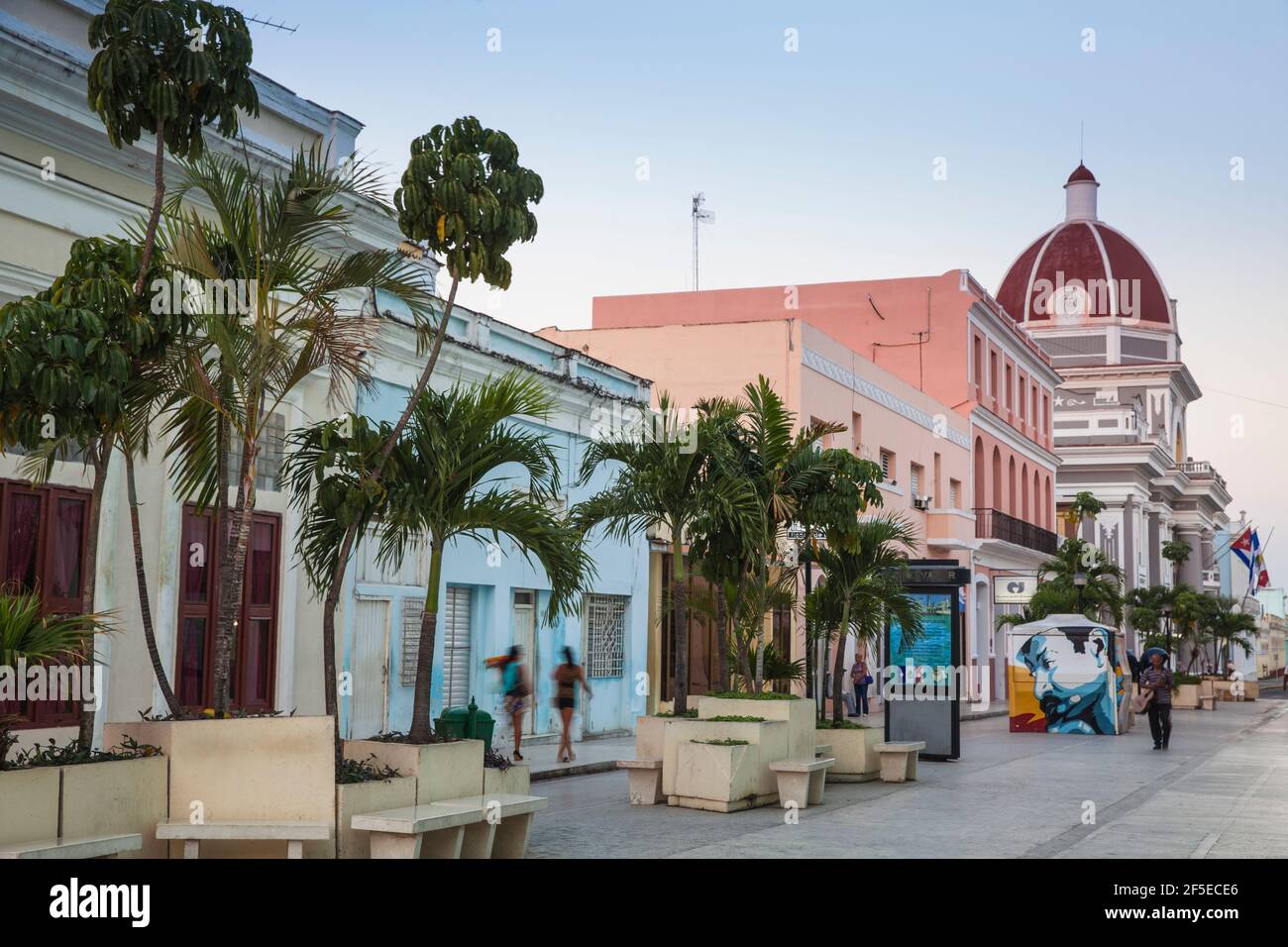 Cuba, Cienfuegos, Pedestrian street leading to Palacio de Gobierno - City Hall Stock Photo