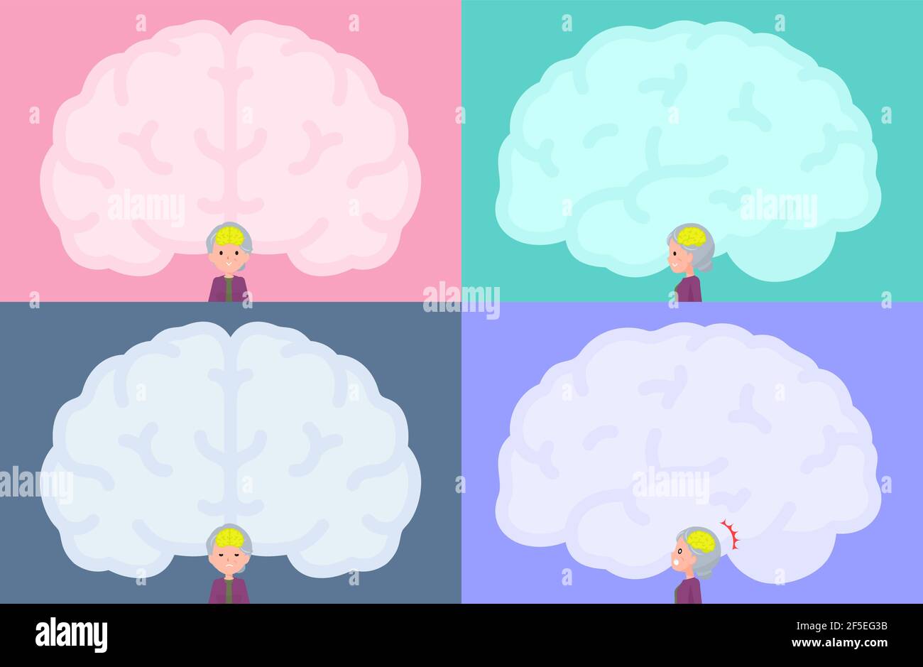 A set of senior women and brain shaped frame.It's vector art so easy to edit. Stock Vector