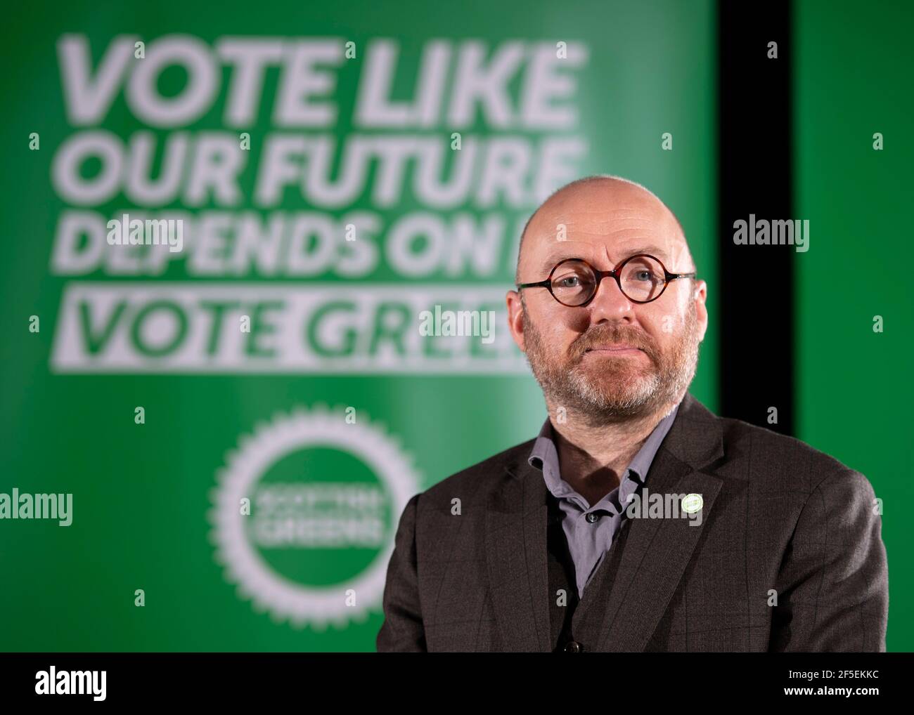 North Queensferry, Scotland, UK. 26 March 2021. PICTURED: Patrick Harvie MSP - Co Leader of the Scottish Green Party. Scottish Greens will today mark the start of their party conference by unveiling an end of term ‘report card' highlighting the party's achievements during the last parliamentary term. Credit: Colin Fisher/Alamy Live News Stock Photo