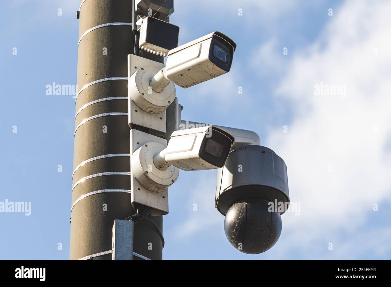 AI security surveillance cameras in city Stock Photo Alamy