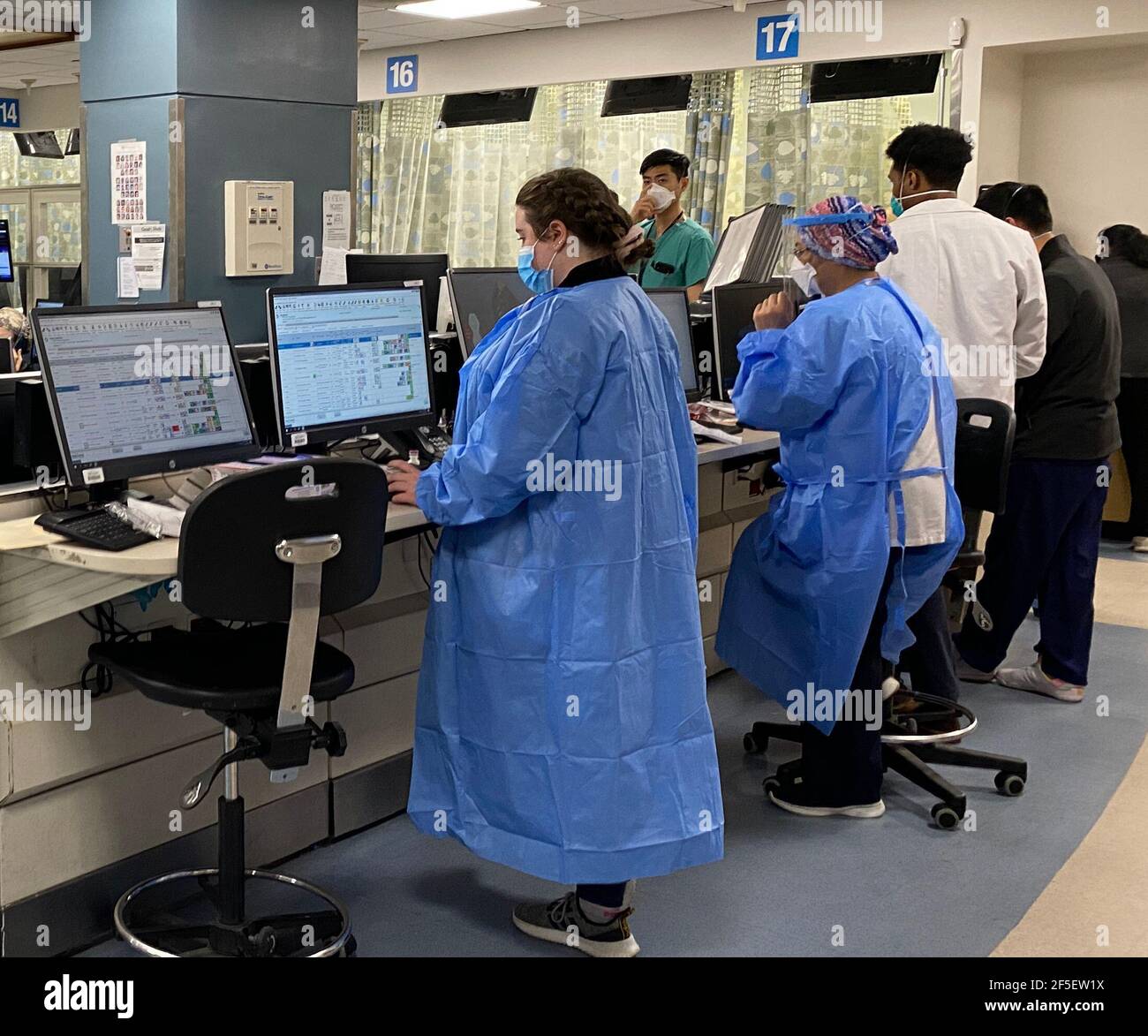 Nurses and doctors enter information and data on patients at a very
