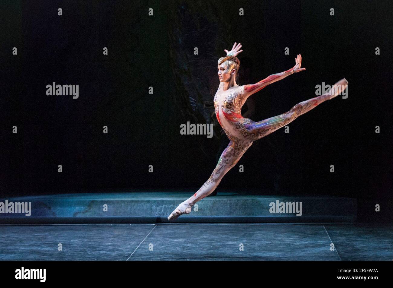 Ksenia Ovsyanick of English National Ballet rehearses Firebird as part of Lest We Forget at the Barbican - London Stock Photo