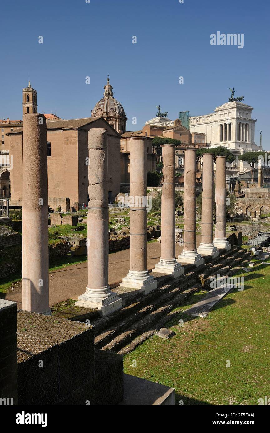 Italy, Rome, Roman Forum, Foro della Pace (Forum of Peace), columns of the Temple of Peace Stock Photo