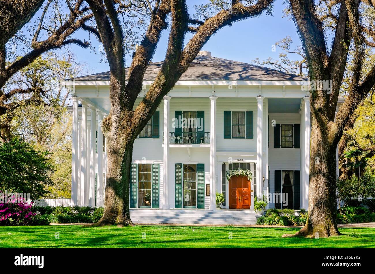 The Bragg-Mitchell Mansion is pictured, March 21, 2021, in Mobile, Alabama. The 1855 Greek Revival is a popular tourist attraction in Mobile, Alabama. Stock Photo