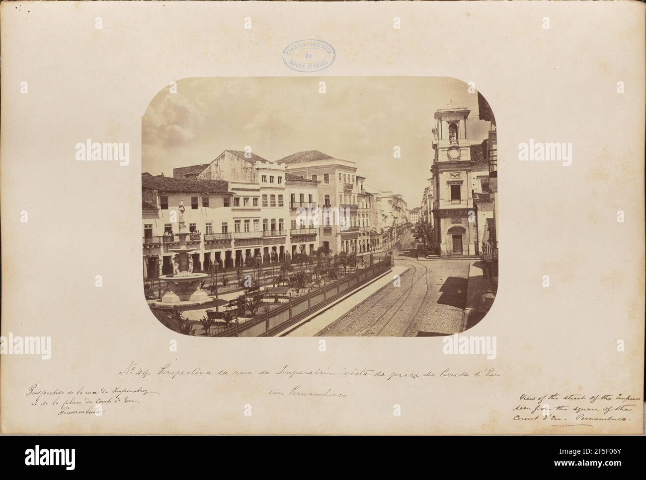 Perspectiva da rua da Imperatriz vista da praça do Conde d'Eu em Pernambuco. Marc Ferrez (Brazilian, 1843 - 1923) Stock Photo