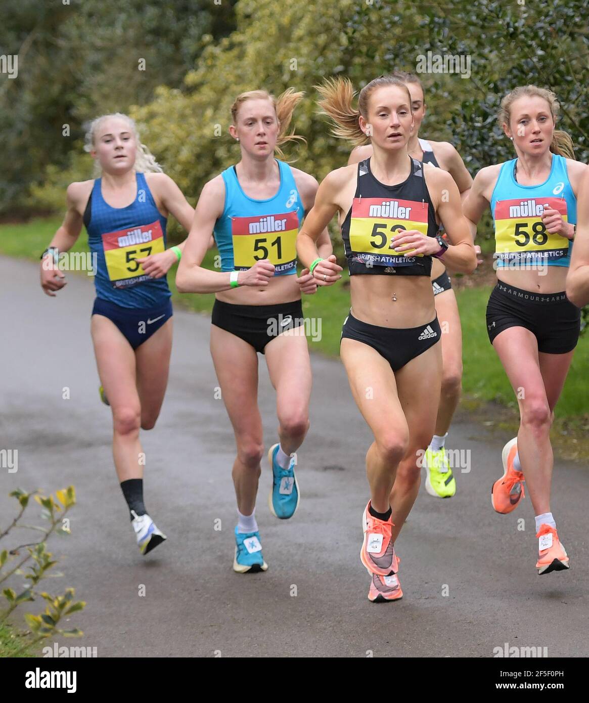 Kew, UK. 26th Mar, 2021.  Pictures left to right, Becky Briggs, Charlotte Arter Steph Davis and Natasha Cockram during the Muller British Athletics Marathon and 20km Walk Trials. Credit: Nigel Bramley/Alamy Live News Stock Photo