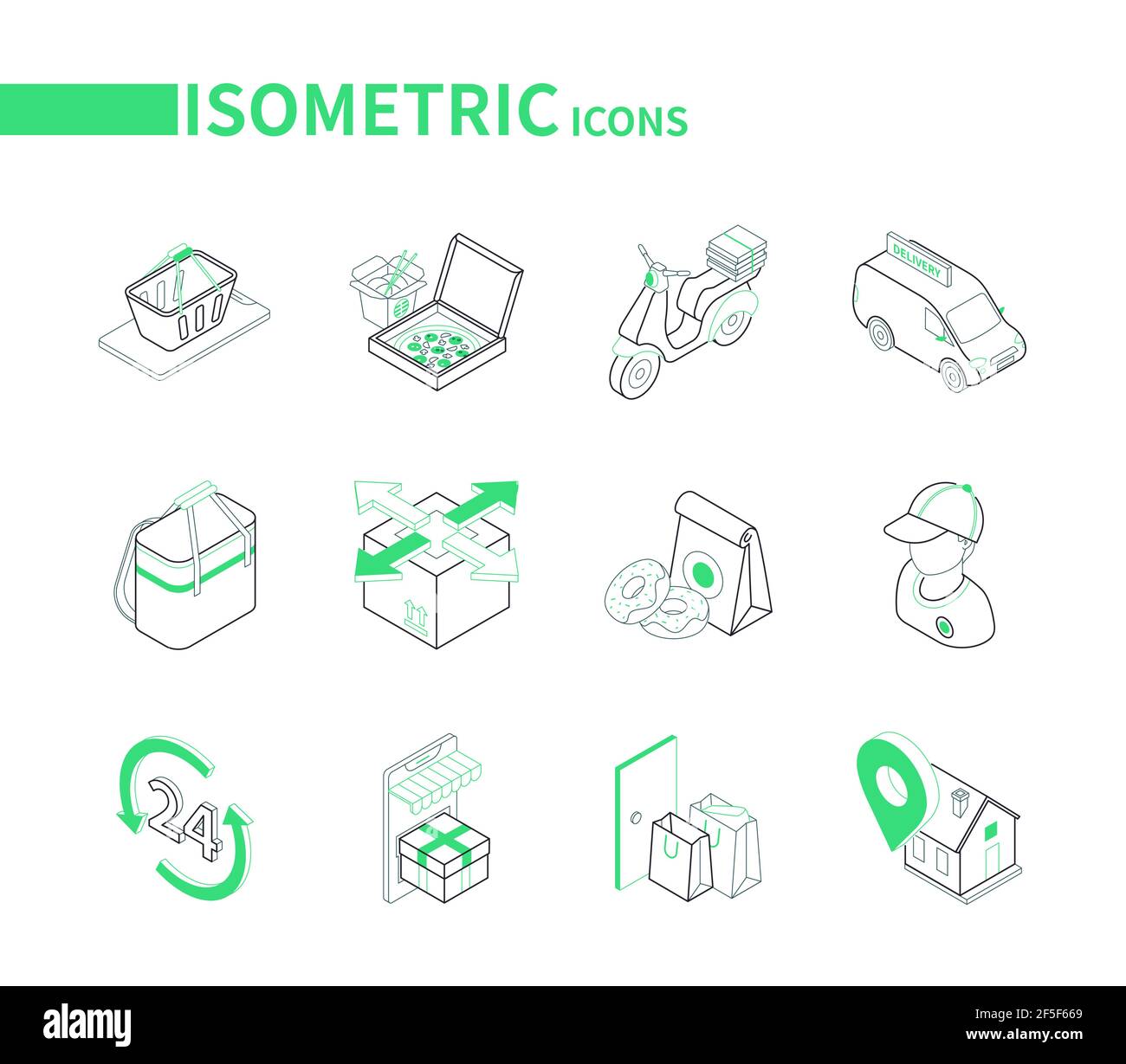 Food delivery service - modern isometric icons set. Cafe and restaurant ...