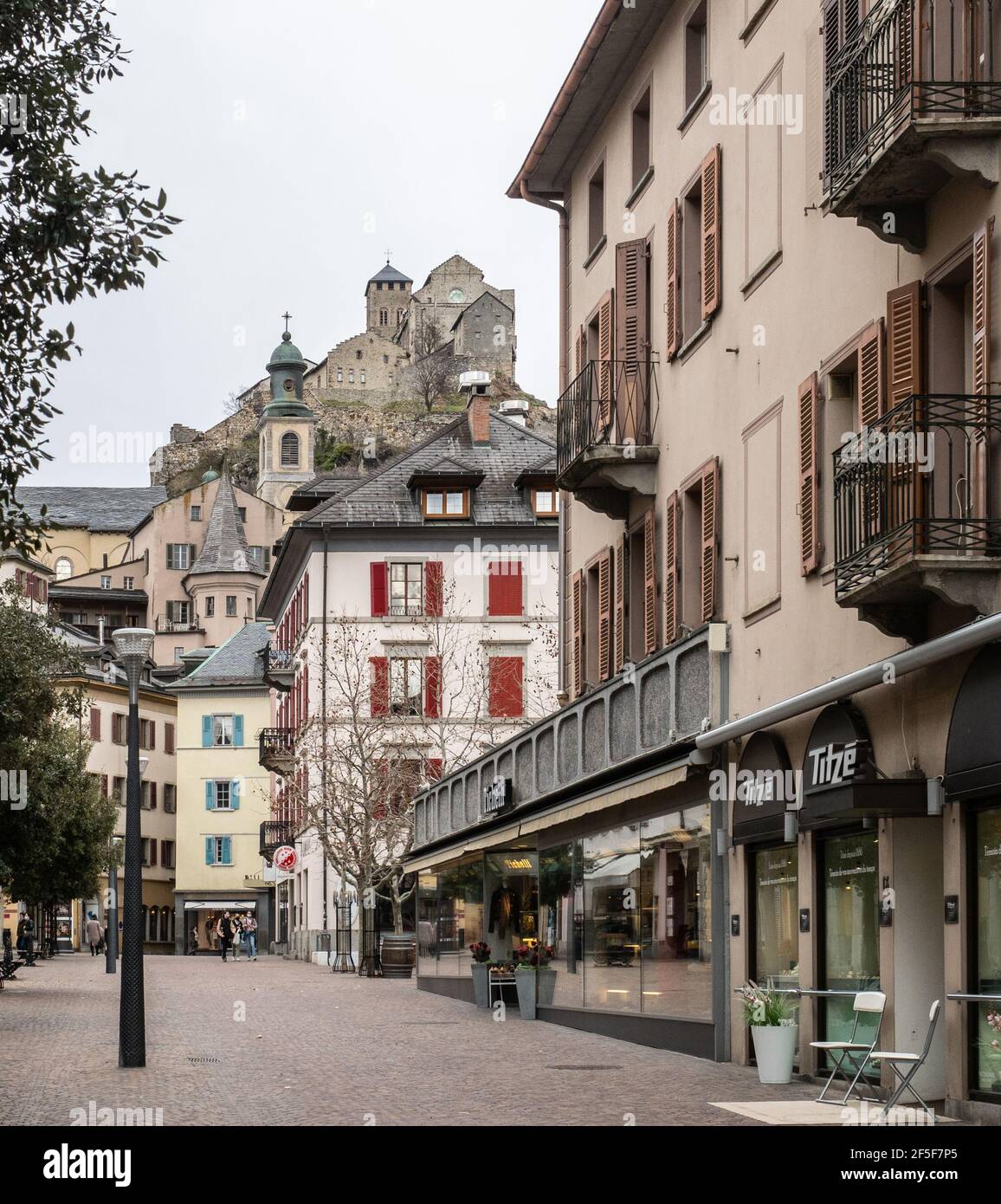 Sion, Switzerland March 13th 2021 Urban street in the historic city