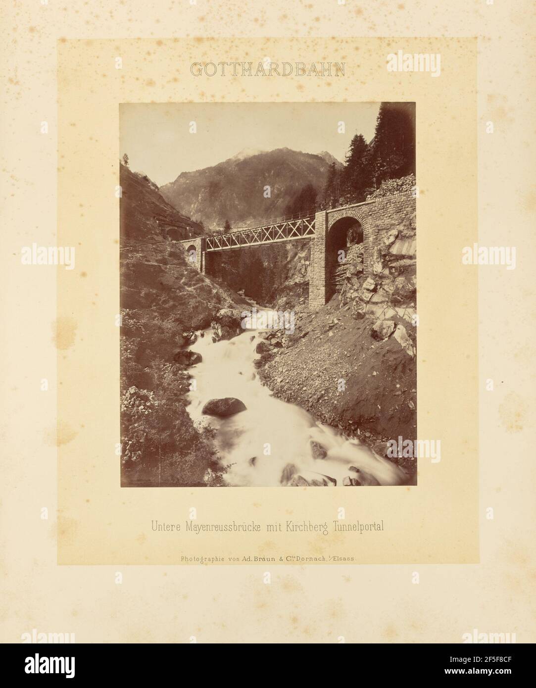 Gotthardbahn: Untere Mayenreussbrücke mit Kirchberg Tunnelportal. Adolphe Braun & Cie (French, founded 1876, dissolved 1889) Stock Photo