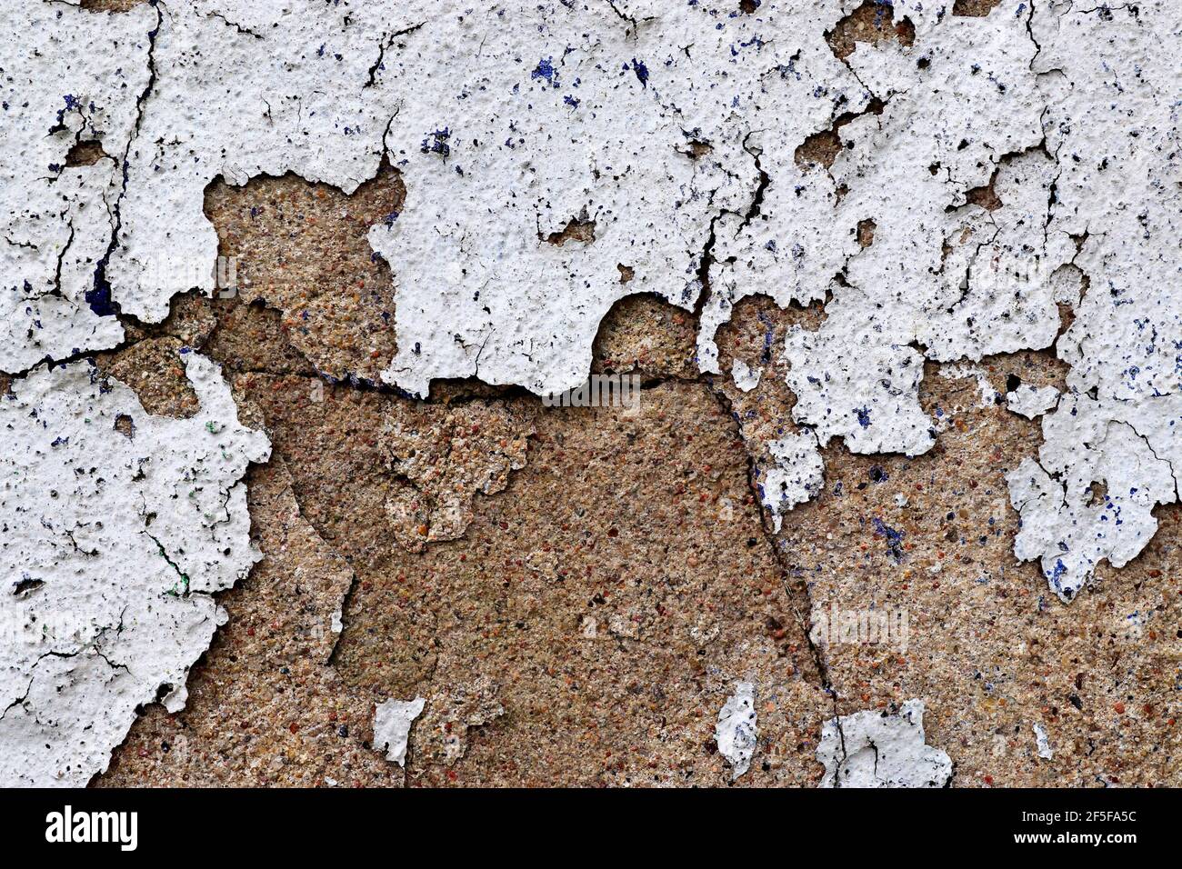 Detailed close up view on aged concrete walls with cracks and lots of ...