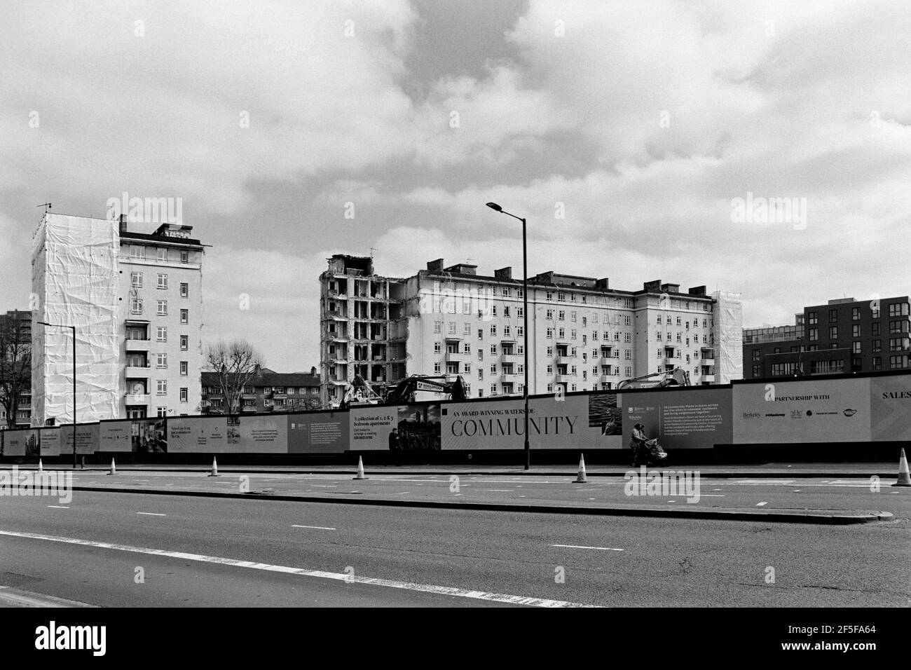 Ashdale House under demolition on the Woodberry Down Estate, North London UK, during phase 3 of redevelopment of the area by Berkeley Homes, in 2021 Stock Photo