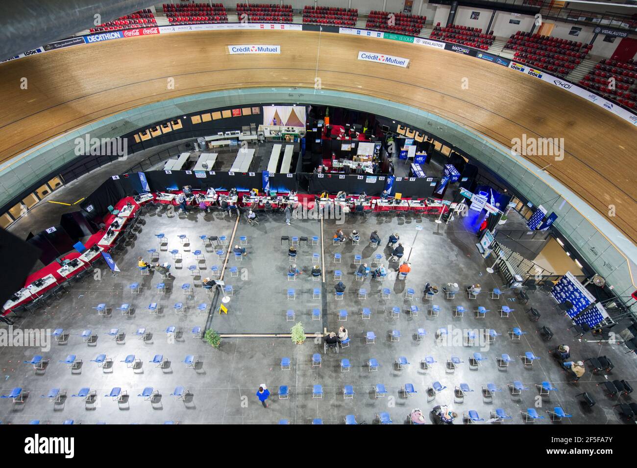Saint Quentin En Yvelines France 26th Mar 2021 French Cycling Team Is Training As Patients Are Getting Vaccinated Inside France S National Velodrome In The Saint Quentin En Yvelines District Of Paris France On Wednesday March