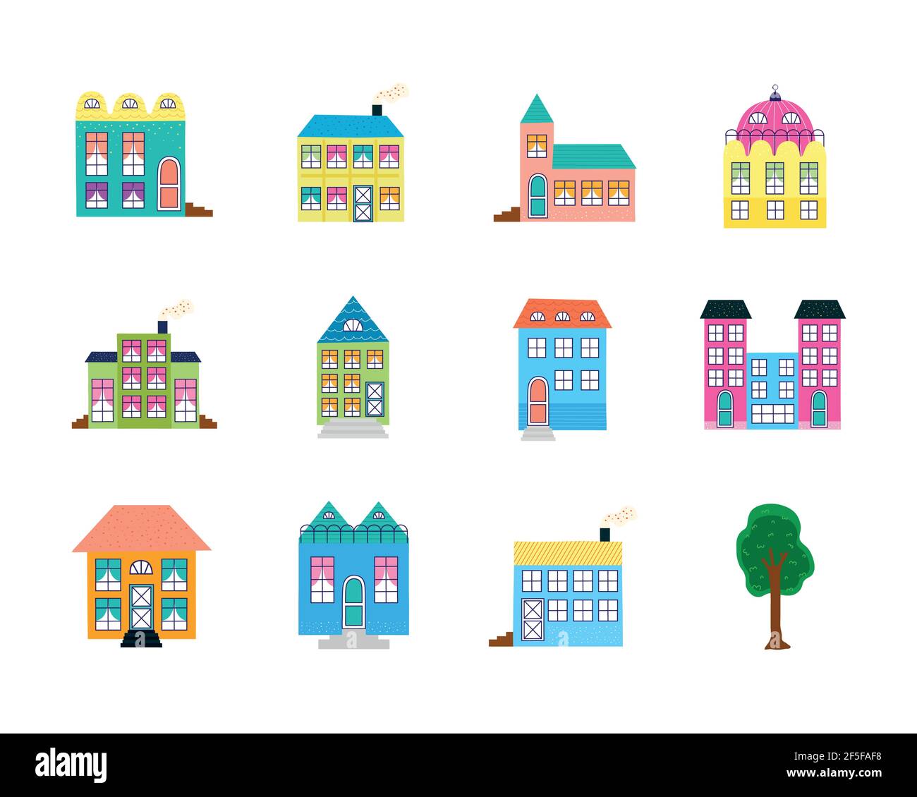 buildings and tree Stock Vector