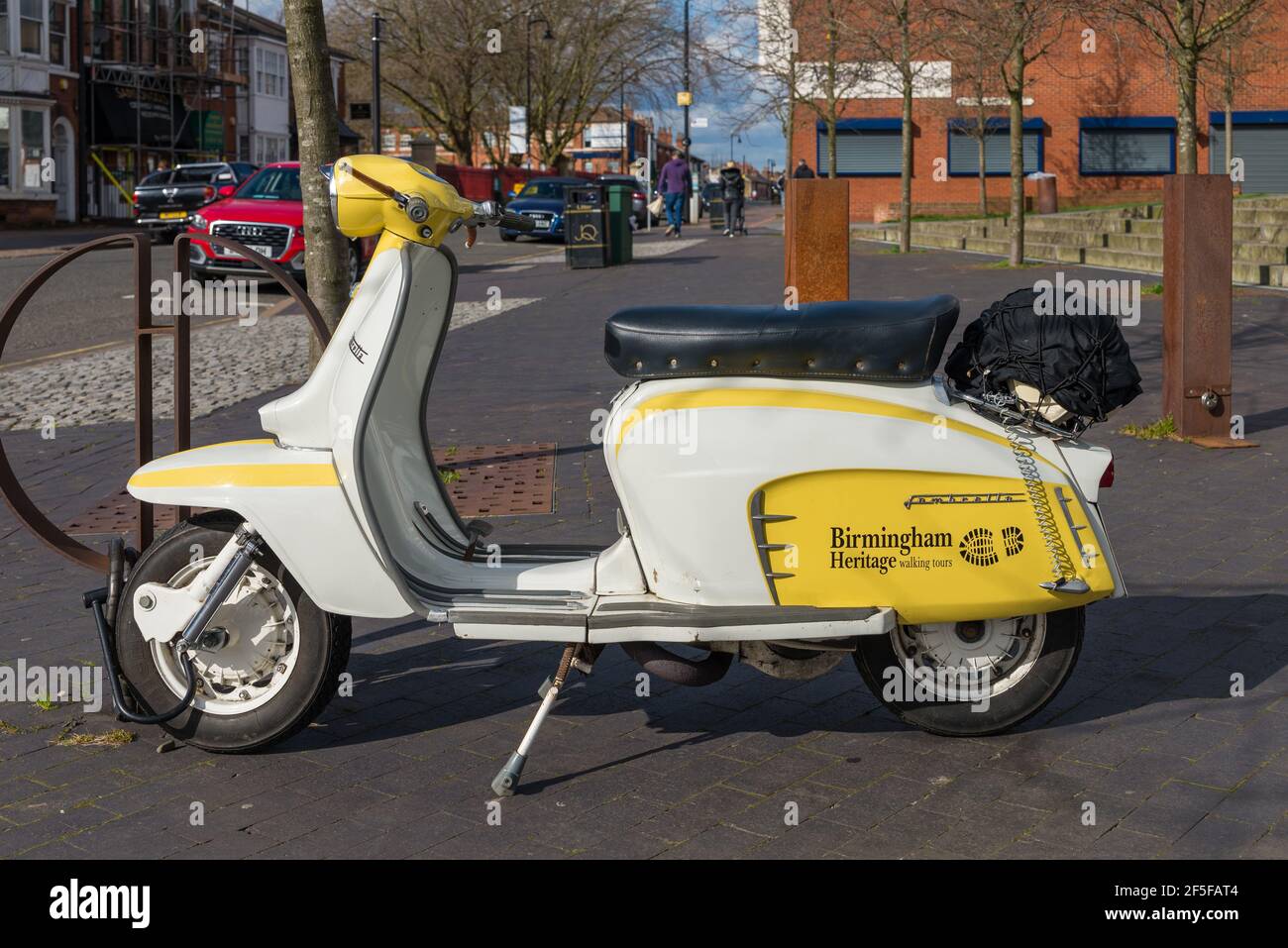 Lambretta 125 Special advertising Birmingham Heritage walking tours in the Jewellery Quarter, Hockley, Birmingham Stock Photo