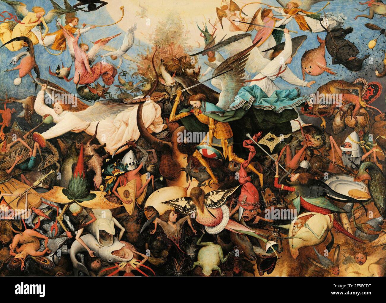 Title: The Fall of the Rebel Angels Creator:  Pieter Bruegel the Elder Date: 1562  Medium: Oil on panel Dimensions: 117x162 cms Location: Musees Royaux des Beaux-Arts de Belgique, Brussels, Belgium Stock Photo