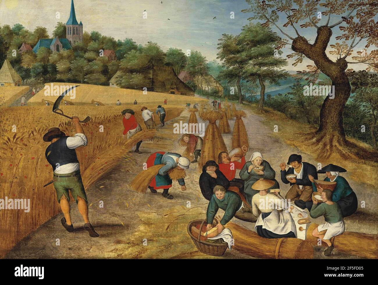 Title: Summer The Harvesters Creator:  Pieter Bruegel the Elder Date: 1623 Medium: Oil on panel Dimensions: Private collection Location: 73x104.1 cms Stock Photo