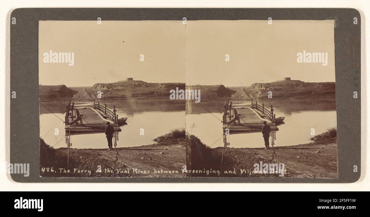 The Ferry on the Vaal River between Vereeniging and Viljoens Drift (recto); Transvaal Gatling Gun Corps (verso). J. Wilbur Read (American, 1866 - 1946) Stock Photo