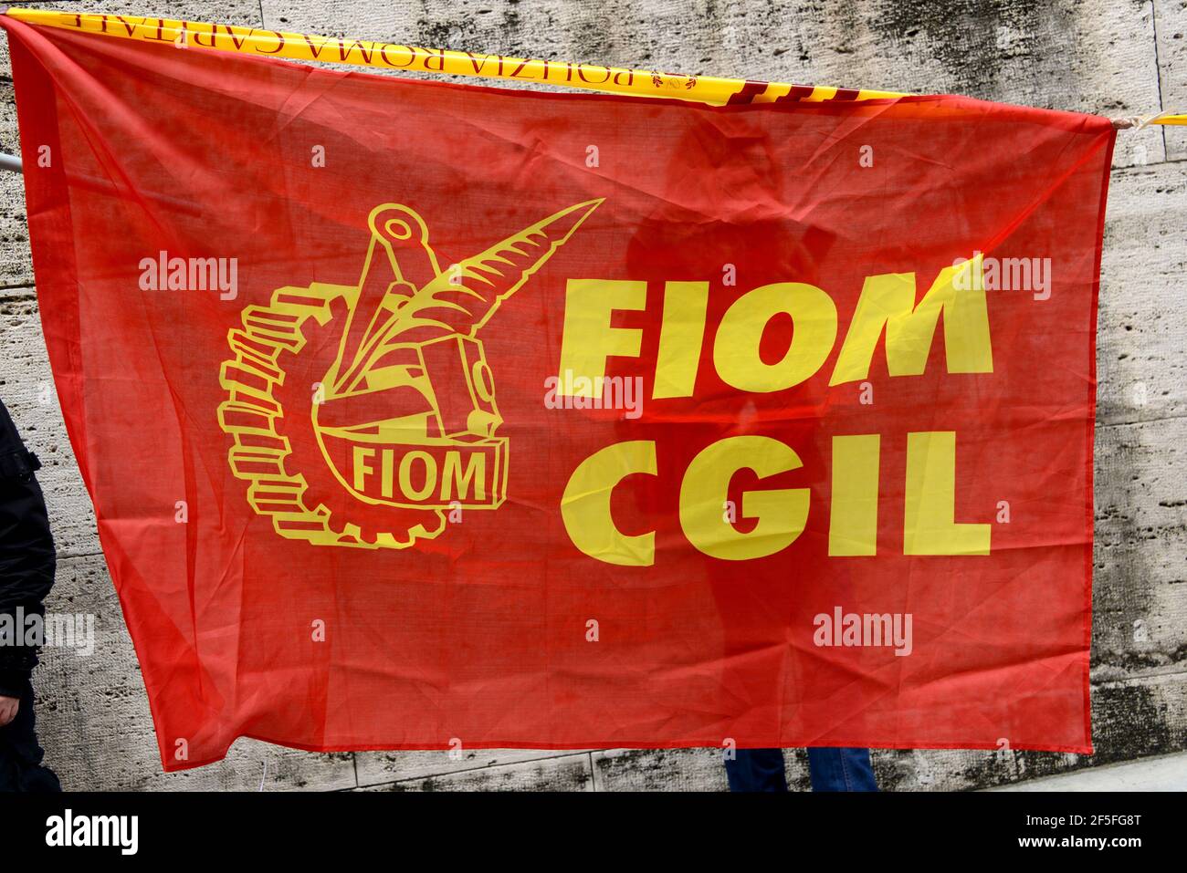 Rome, Italy. 26th Mar, 2021. FIOM CGIL flag Credit: Independent Photo Agency/Alamy Live News Stock Photo