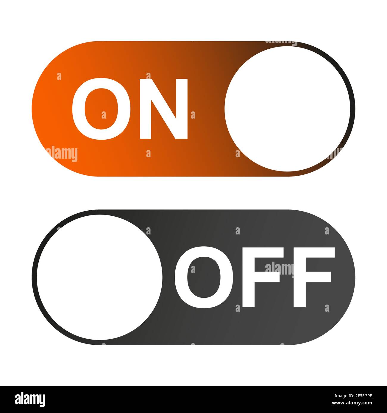 On and Off switch color buttons isolated on white background for app ...