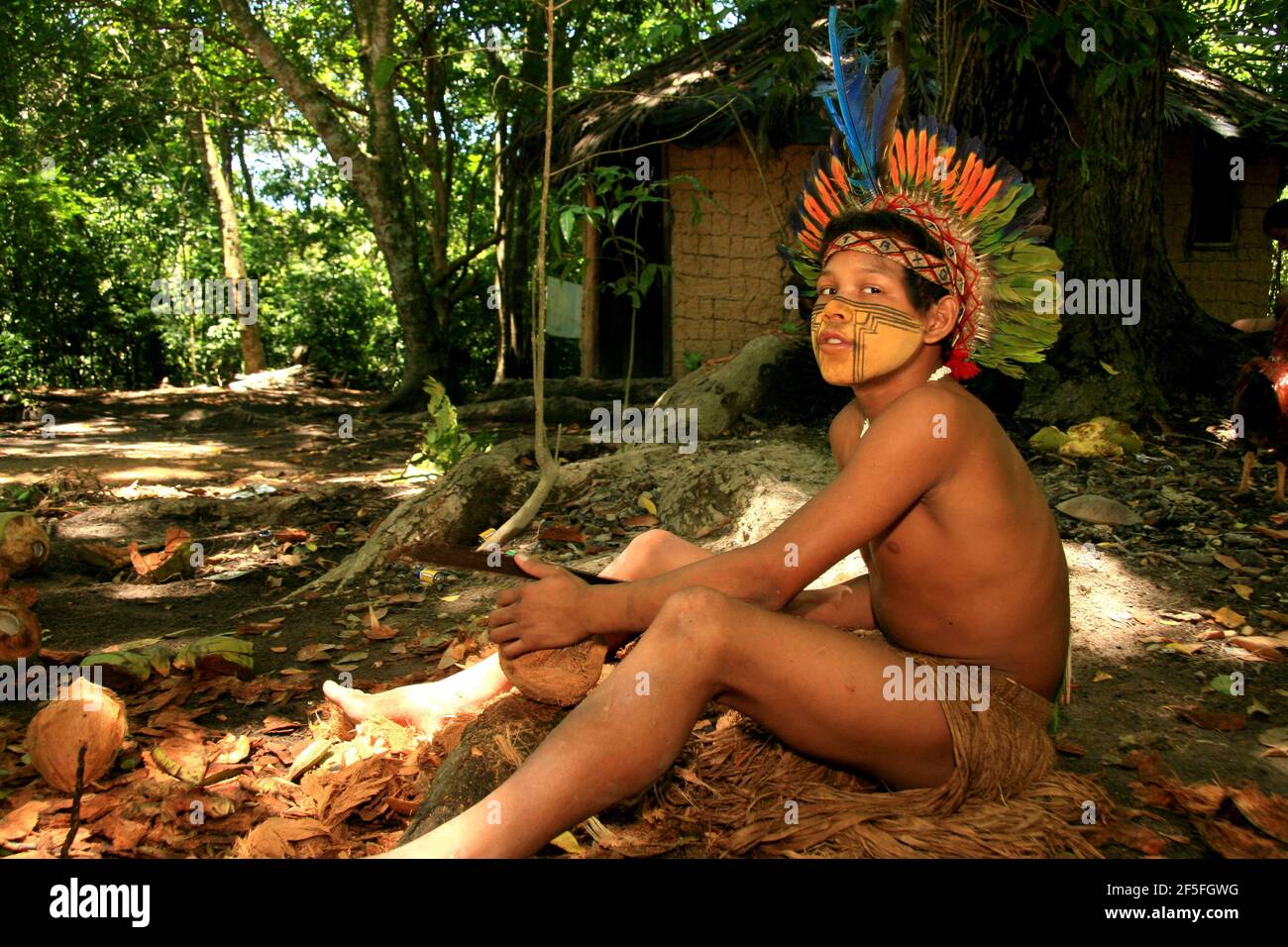 porto seguro, bahia / brazil - february 21, 2008: india pataxo da audeia  Jaqueira in the city of Porto Seguro, is seen using a credit card to pay  for Stock Photo - Alamy