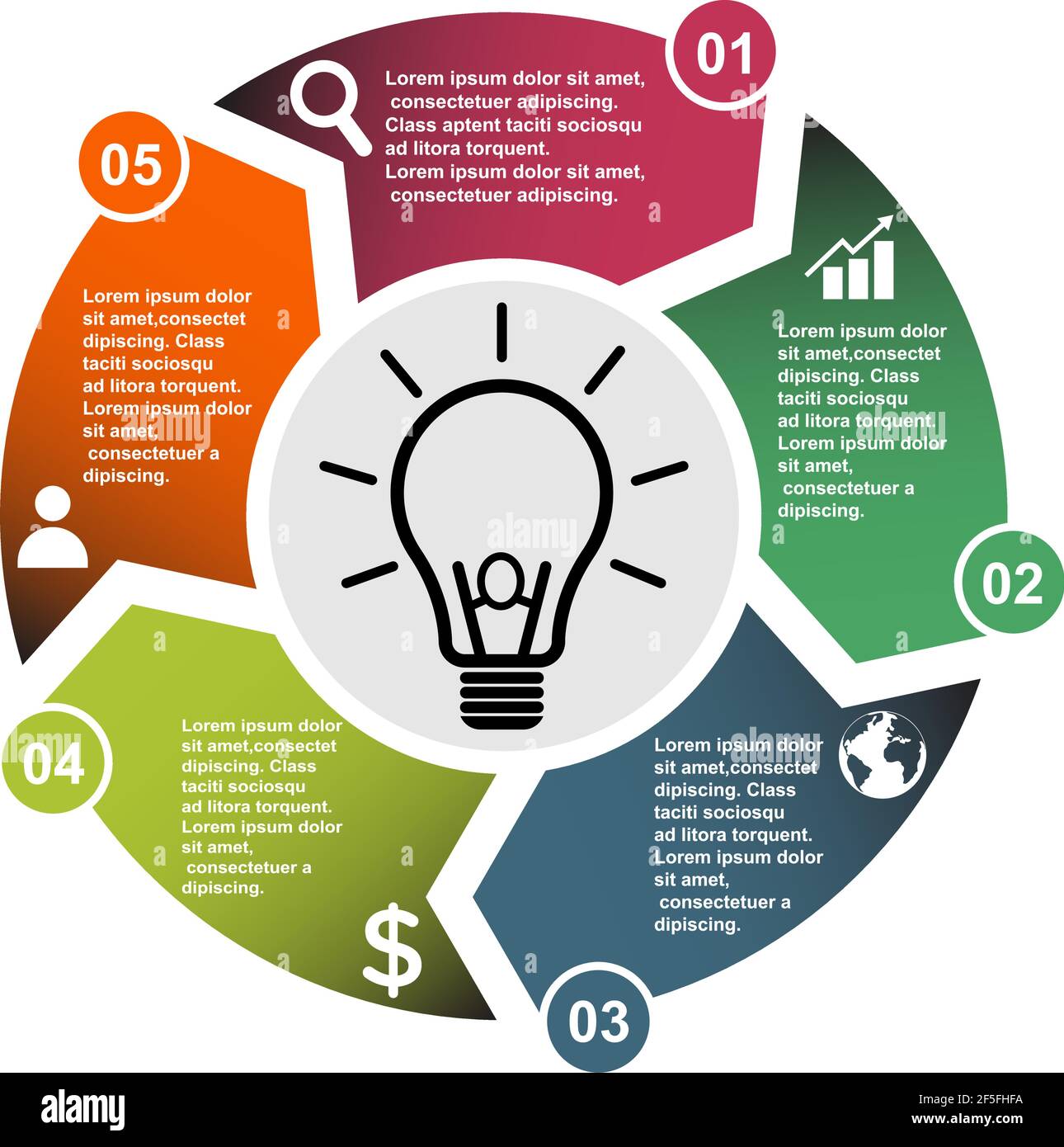 5 Step Visualisation 5 step vector element in five colors with labels, infographic diagram ...