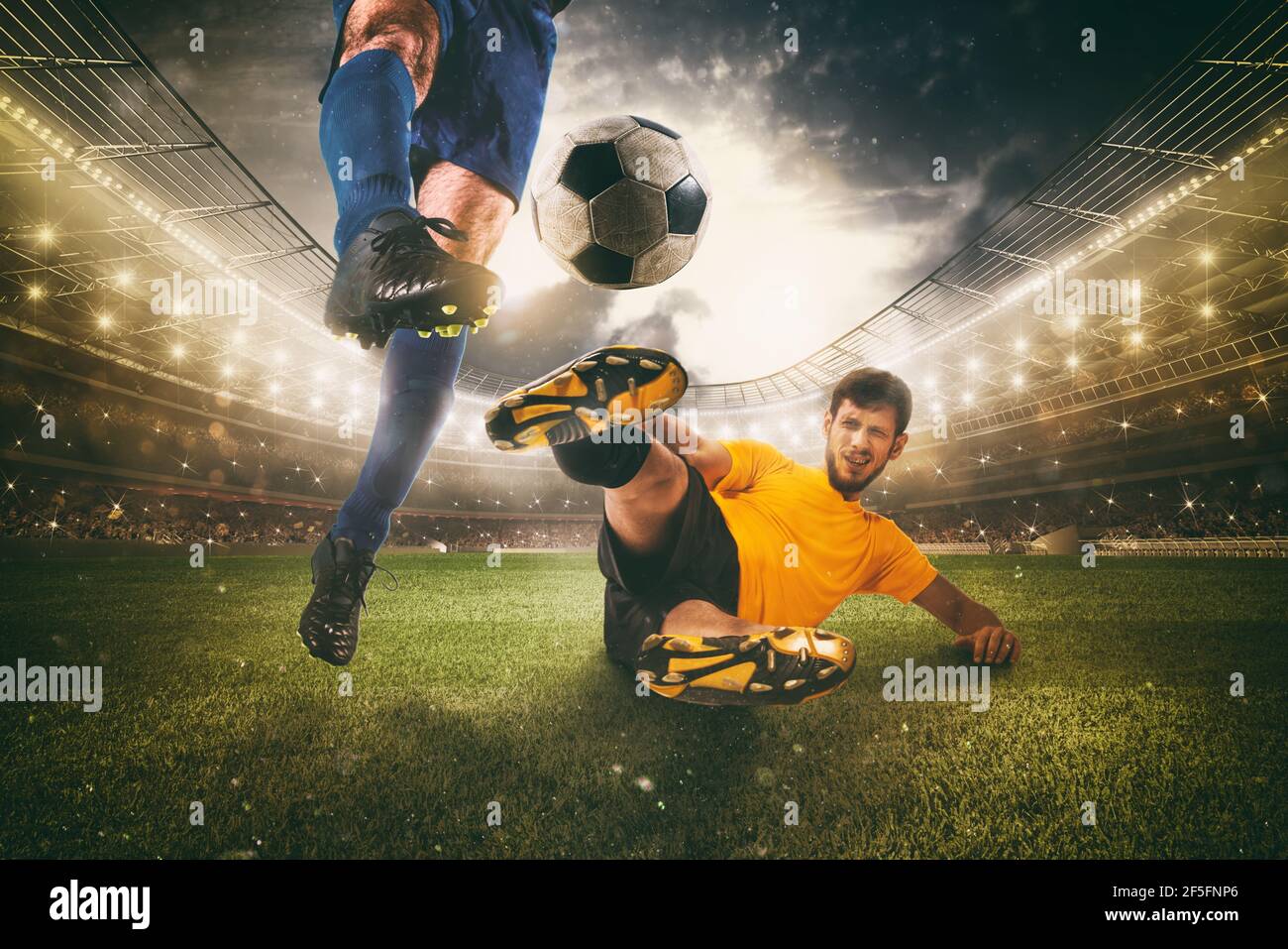 Close Up Of A Football Action Scene With Competing Soccer Players At The Stadium Stock Photo Alamy Close Up Of A Football Action Scene With Competing Soccer Players At The Stadium Stock Photo Alamy