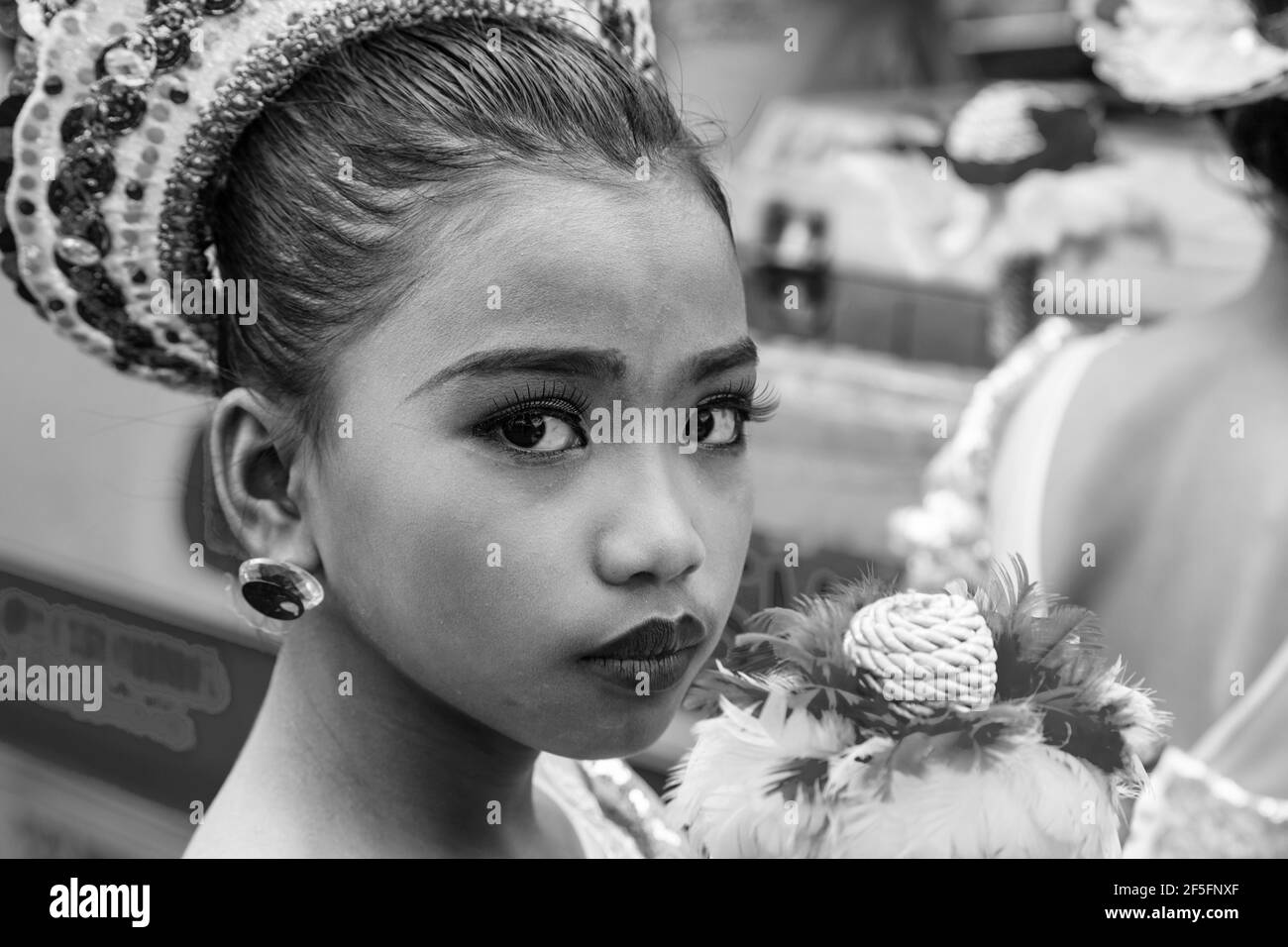 Local Elementary Schools Compete In The Drum & Bugle Corps Contest, Dinagyang Festival, Iloilo City, Panay Island, The Philippines. Stock Photo