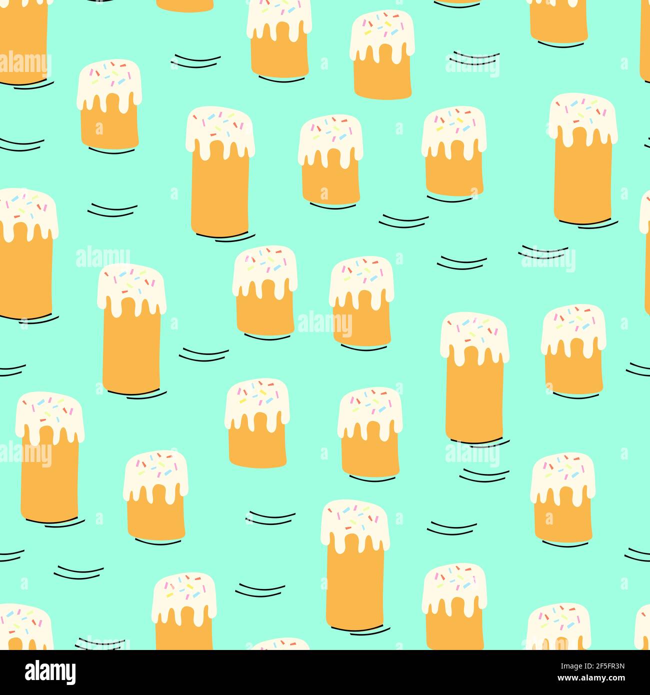Seamless pattern with Easter cake in different sizes on a blue background Stock Vector